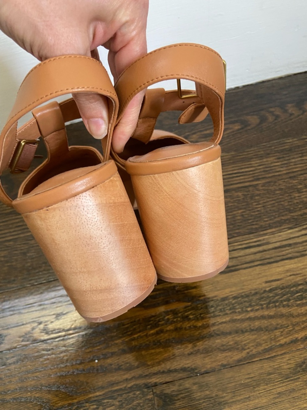 NWOB Charlotte Stone Women's Tan Leather Platform Mary Jane Clog Sandals - Picture 8 of 8
